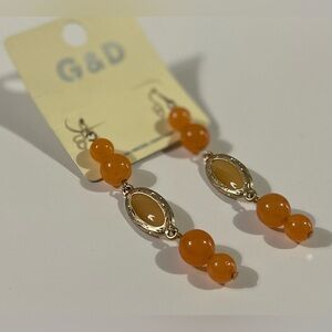 NWT Gold Orange Beaded Earrings